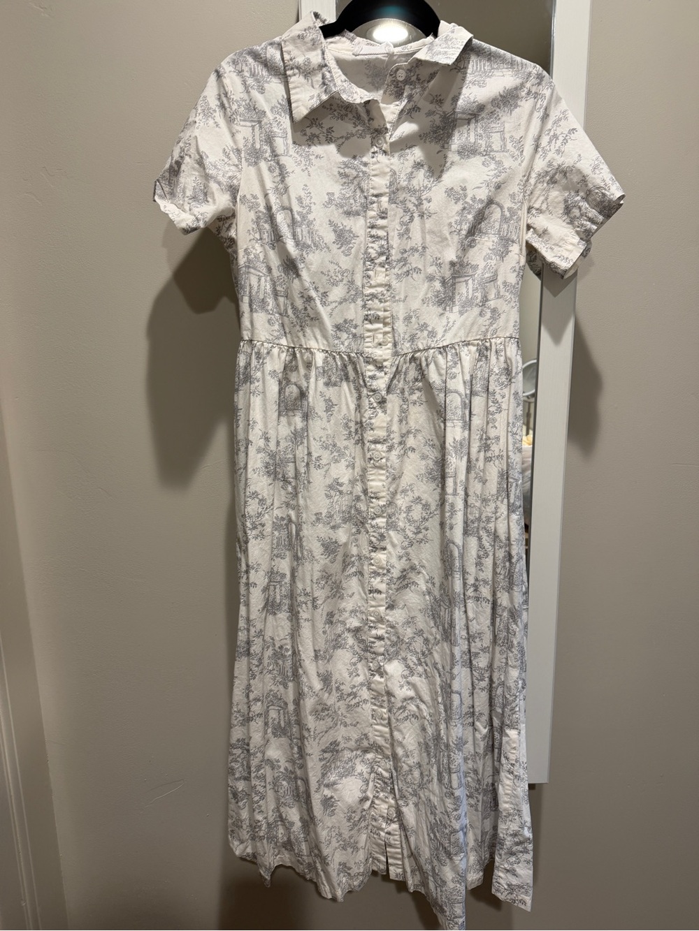 Worth Collective White Gray Toile Button-Front Dress